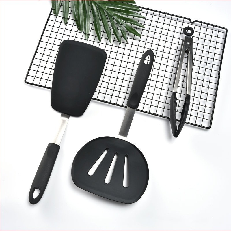 Szilikon konyhai eszközök készlet, 5 darabos, tapadásmentes spatulák és lyukas halszúró spatula