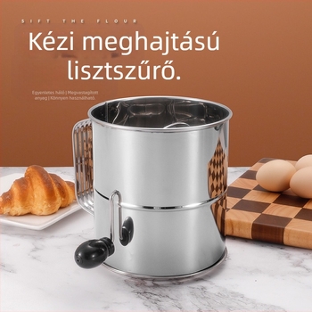 Személyre szabott rozsdamentes acélú kézi forgó lisztszitó, nagy kapacitású 8 csésze, sütéshez.