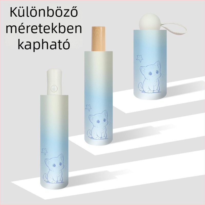 Személyre szabott digitális nyomtatású vinil esernyő, automata háromrészes összecsukható kivitel, UV védelem, japán-koreai stílus