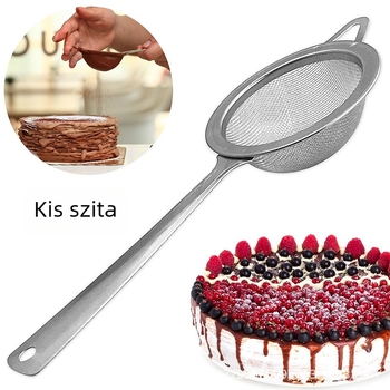 Rozsdamentes acélból készült kis lisztszitáló és szóróeszköz kakaópor, cukor, kávé és matcha por szórásához – torta és kenyér díszítéséhez