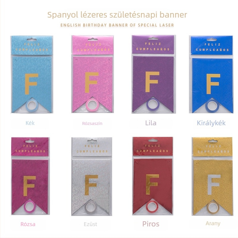 Lézer-holografikus spanyol születésnapi banner Feliz Cumpleaños, háromszög zászlók, fényvisszaverő party dekoráció.
