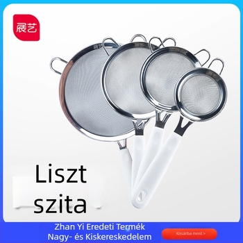Exhibition Art Rozsdamentes acél liszt-sita, szűrőhálóval, kézben tartható sütőeszköz