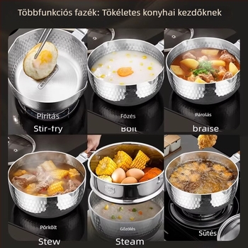 Többszörös rétegű acél-titán Yukihira fazék háztartási használatra, fedetlen kis tejfőző edény egy személyre, ideális tésztához, bébiételhez, pároláshoz és levesekhez.
