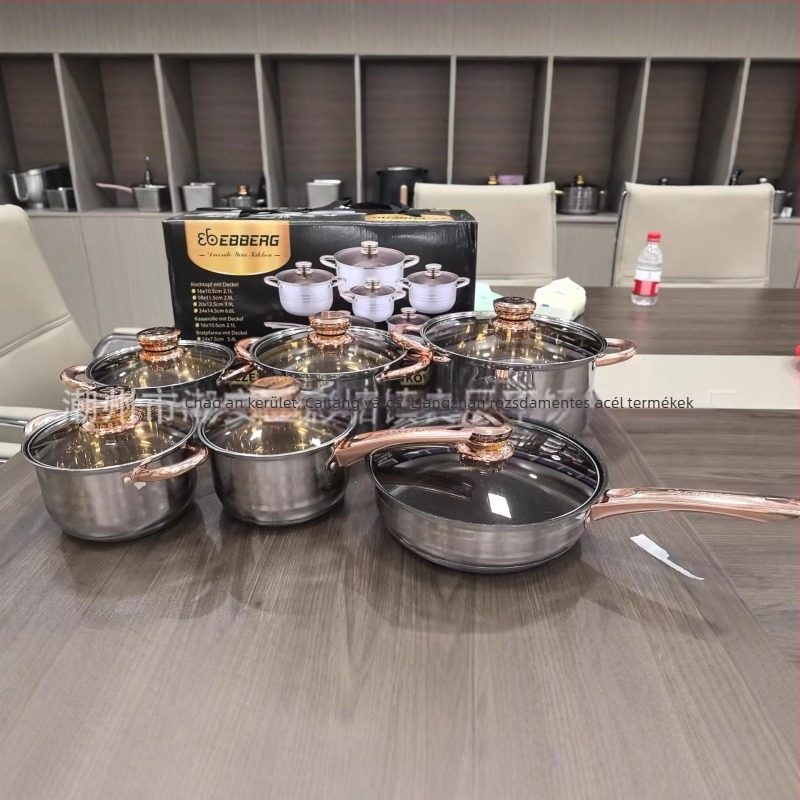 Fan Disheng 12 darabos rozsdamentes acél edénykészlet, tapadásmentes bevonattal és arany fogantyúkkal