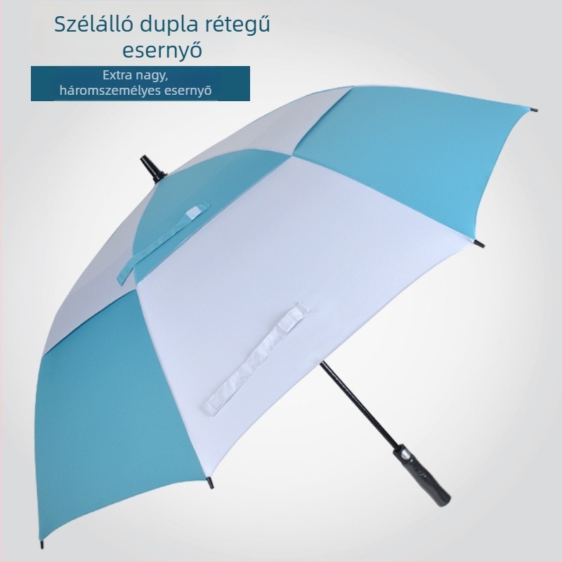 Golfesernyő hosszú nyéllel, óriás duplarétegű szélálló kupola, UV védelem UPF 40+, felnőtteknek