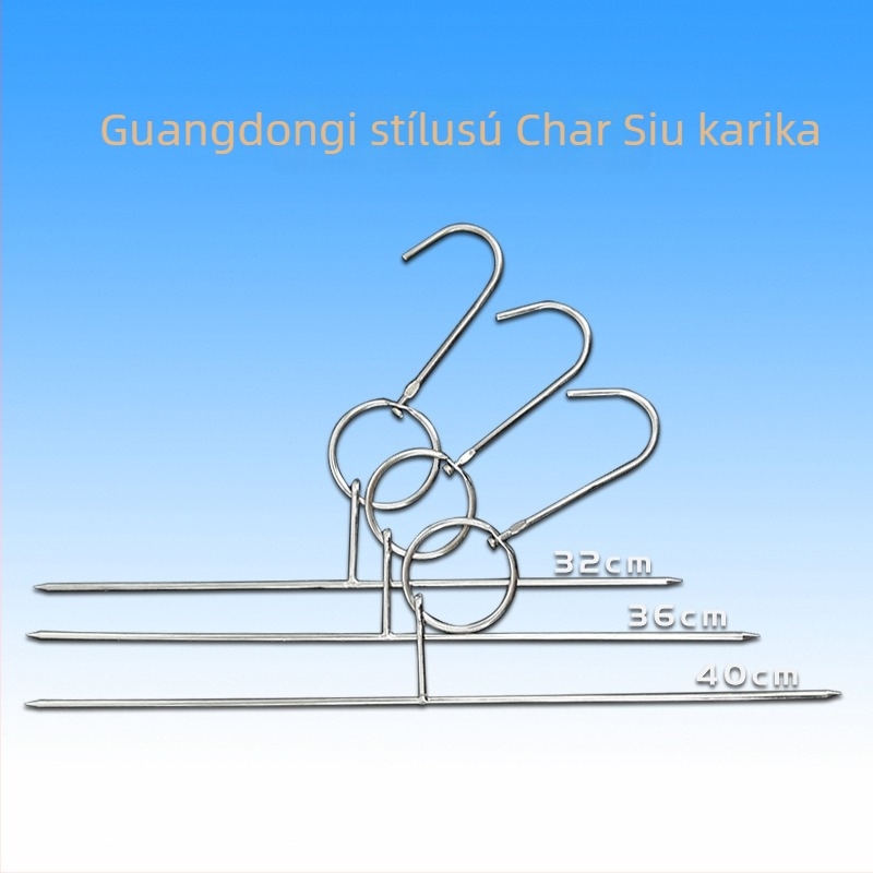 Rozsdamentes acél BBQ nyársak hurokkal kantoni stílusban, csirke szárnyak és füstölt húsok számára