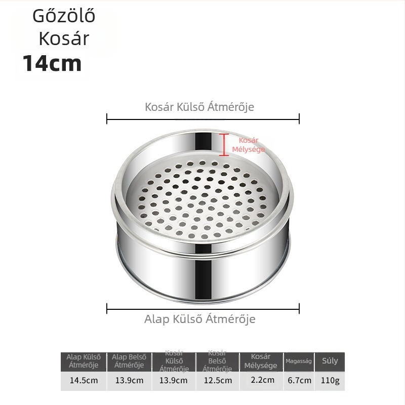 Rozsdamentes acélból készült gőzölő kosár háztartási és kereskedelmi használatra, méretek 12–60 cm, alkalmas párolt zsemlék és gombócok számára