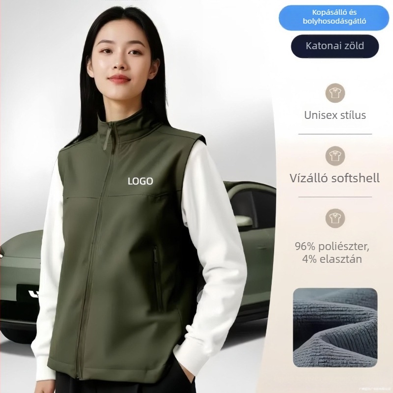 Testreszabott kültéri softshell mellény álló gallérral, meleg és könnyű, szélvédő sportos–casual viselethez, csapatlogóval