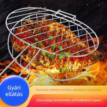 Kültéri vastagított rozsdamentes acél halas grillcsipesz sűrű hálóval