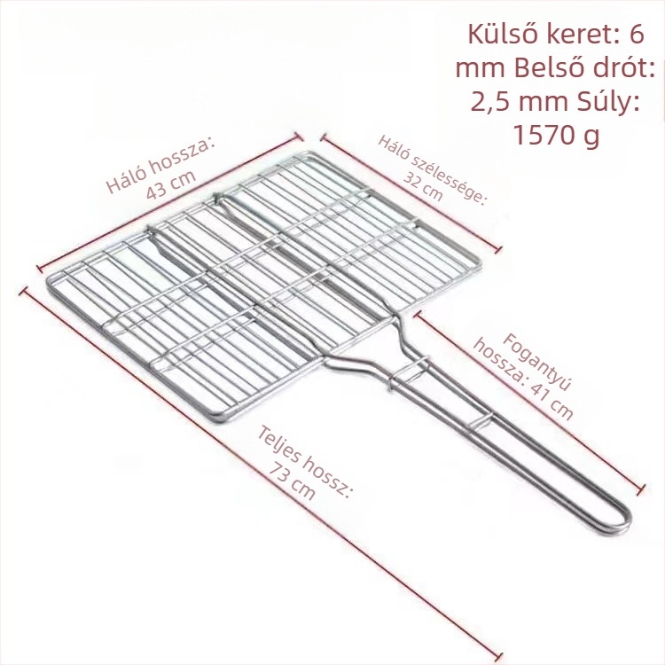 Kültéri vastagított rozsdamentes acél halas grillcsipesz sűrű hálóval
