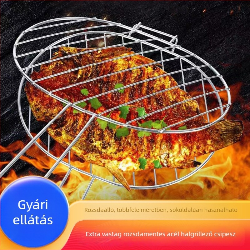 Kültéri vastagított rozsdamentes acél halas grillcsipesz sűrű hálóval