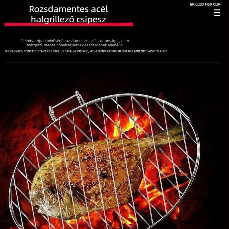Kültéri vastagított rozsdamentes acél halas grillcsipesz sűrű hálóval