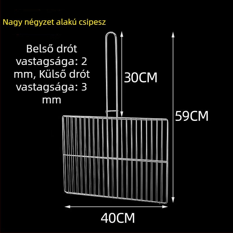 Kültéri vastagított rozsdamentes acél halas grillcsipesz sűrű hálóval