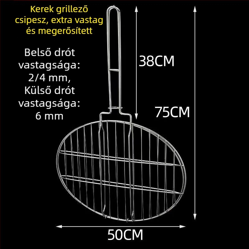 Kültéri vastagított rozsdamentes acél halas grillcsipesz sűrű hálóval