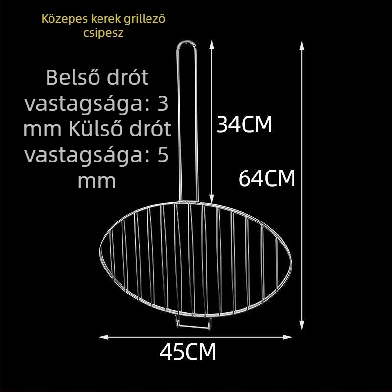 Kültéri vastagított rozsdamentes acél halas grillcsipesz sűrű hálóval