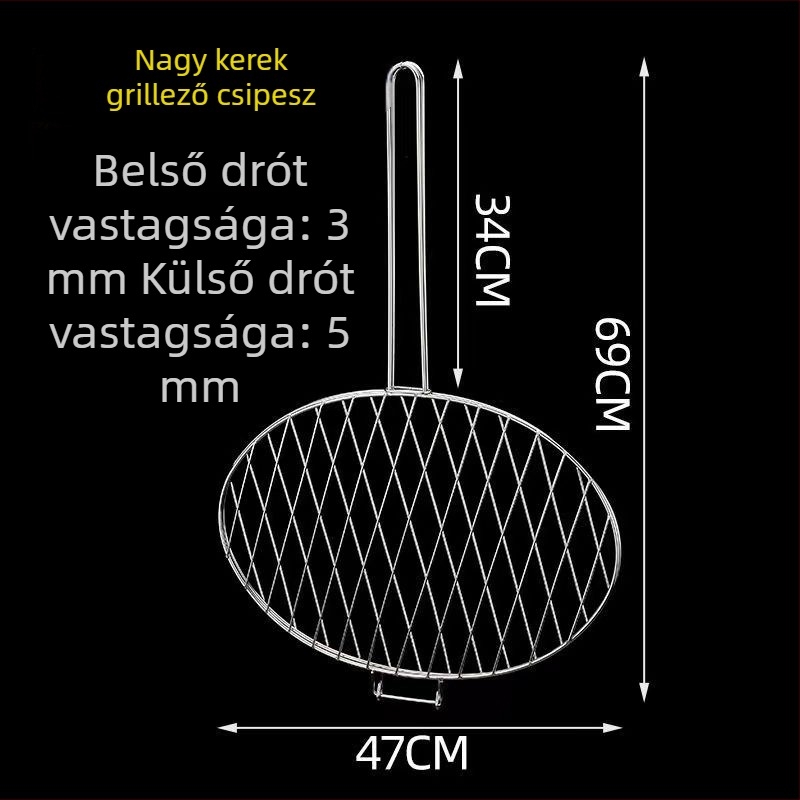 Kültéri vastagított rozsdamentes acél halas grillcsipesz sűrű hálóval