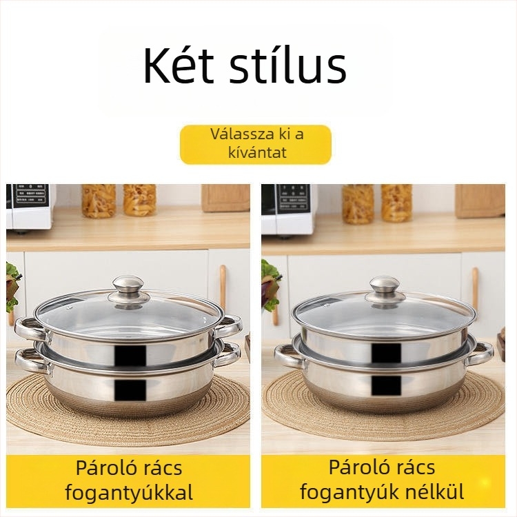 Rozsdamentes acélból készült dupla rétegű gőzölő fazék, 28 cm, otthoni használatra, két fogantyúval, nagy kapacitás