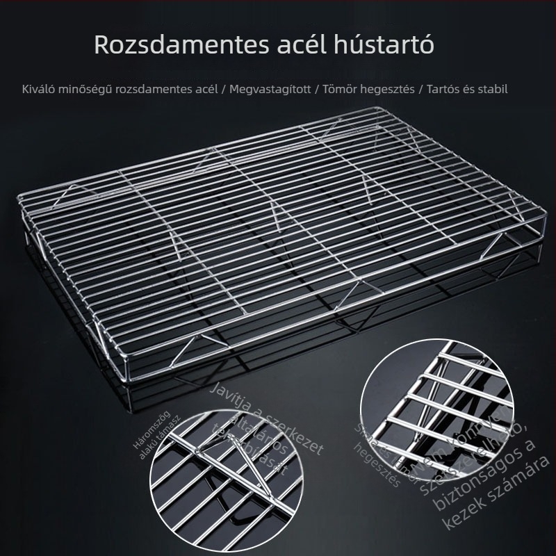 Rozsdamentes acél sertésrács, vastagított kétszintes hűtő- és kiállító rács, hús kiállító rács, grillsütő rács, kettős rétegű kereskedelmi használatra
