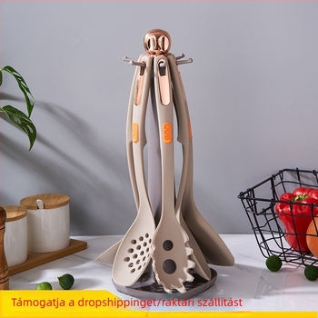 7 darabos szilikon konyhai készlet tárolóállvánnyal, főzőkanál és spatula, hőálló és tapadásmentes.