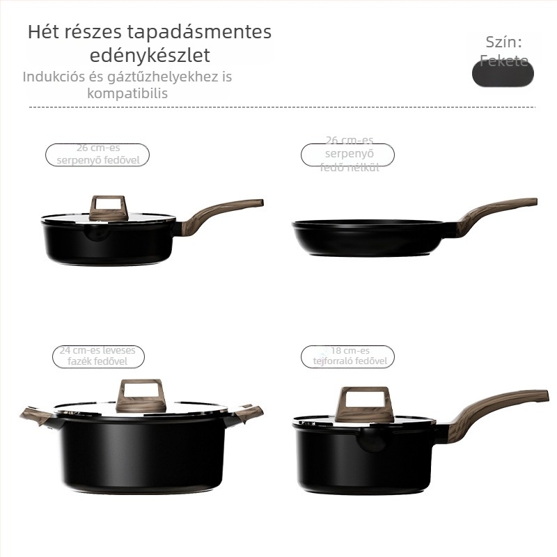 Gránit alapú, tapadásmentes 7 darabos edénykészlet üvegfedőkkel