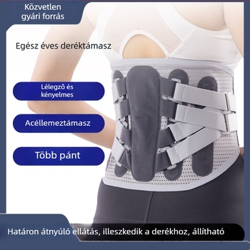 Sport- és fitnesz derékszíj acéllemez-támogatással izomfáradtság esetén, deréktámasz, nedvességálló, fekete/szürke, méretek M-XXL (90-120 cm), alkalmas badmintonhoz