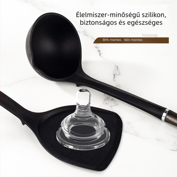 12 darabos szilikon konyhai készlet: nem karcolja a serpenyőket, tapadásmentes, könnyen tisztán tartható, ellenáll a magas hőmérsékletnek, akasztókkal és tároló vödrökkel