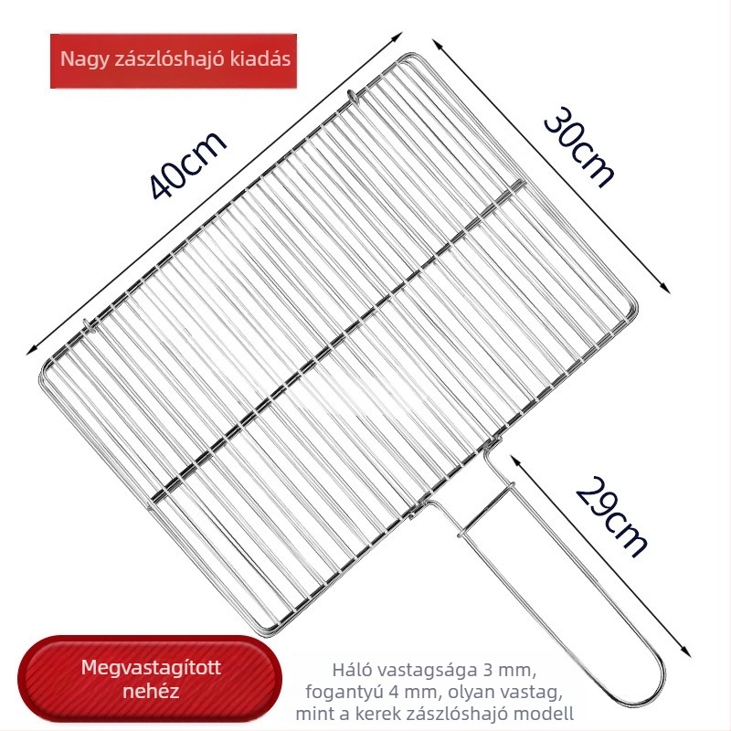 Rozsdamentes acél grill-kiegészítő készlet: halcsipesz, grillháló és grillrács