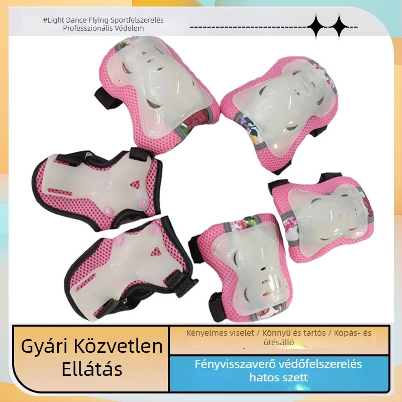 Hat részes védőfelszerelés gyermekeknek görkorcsolyázáshoz Velcro-zárakkal, fénylő fluoreszcens, öntapadós, egy méret