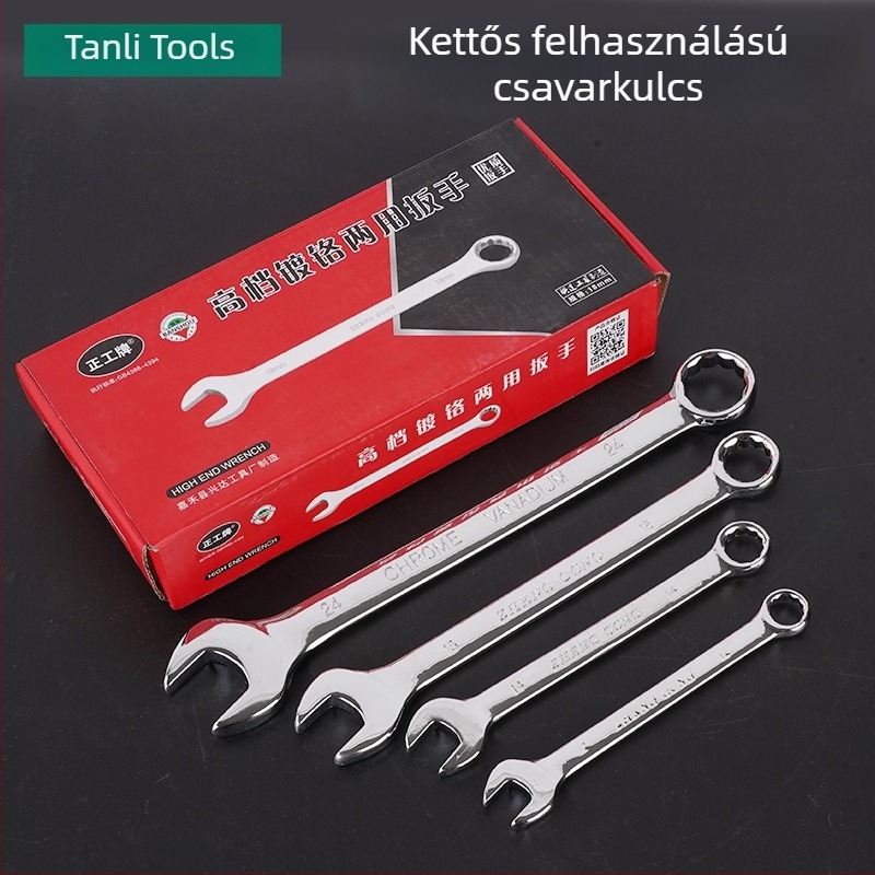 Tükörfényes felületű, kettős használatú villáskulcs-készlet autójavításhoz, két végű kézi kombinált kulcsok, magas széntartalmú acélból