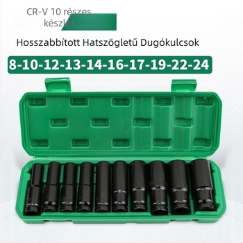 10 részes pneumatikus hosszabbított sockets készlet, 1/2 hüvelykes hajtás, fekete elektroplakált felület, CR-V anyag, autójavítási eszközök