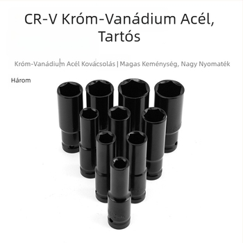 10 részes pneumatikus hosszabbított sockets készlet, 1/2 hüvelykes hajtás, fekete elektroplakált felület, CR-V anyag, autójavítási eszközök