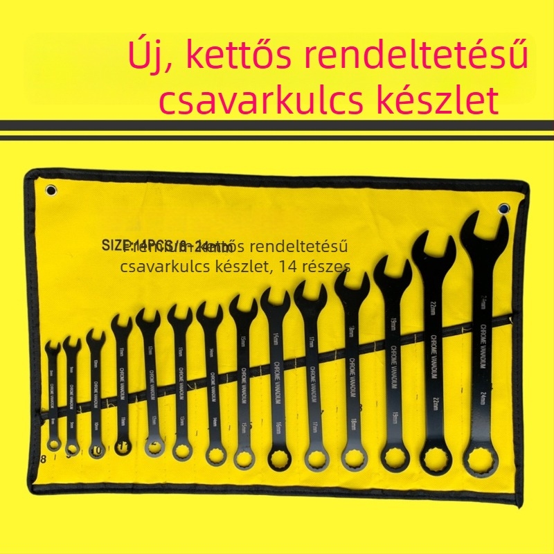 Kombinált kulcskészlet nyitott végű és racsnis kulcsokkal, 8–24, magas széntartalmú acélból, tartós