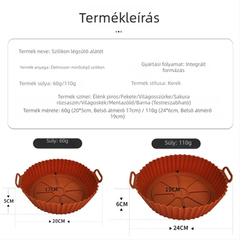 Élelmiszer-minőségű szilikon sütőmatrac légsütőhöz, olajtűrő, magas hőállóságú, 60 g, összecsukható, mikrohullámú sütőben használható