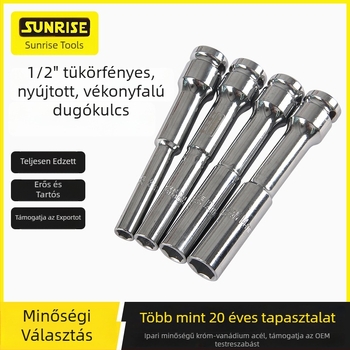 Sunrise 1/2 hüvelykes tükröződésre polírozott, hosszított, mély vékony falú csatlakozófej elektromos csavarhúzóhoz