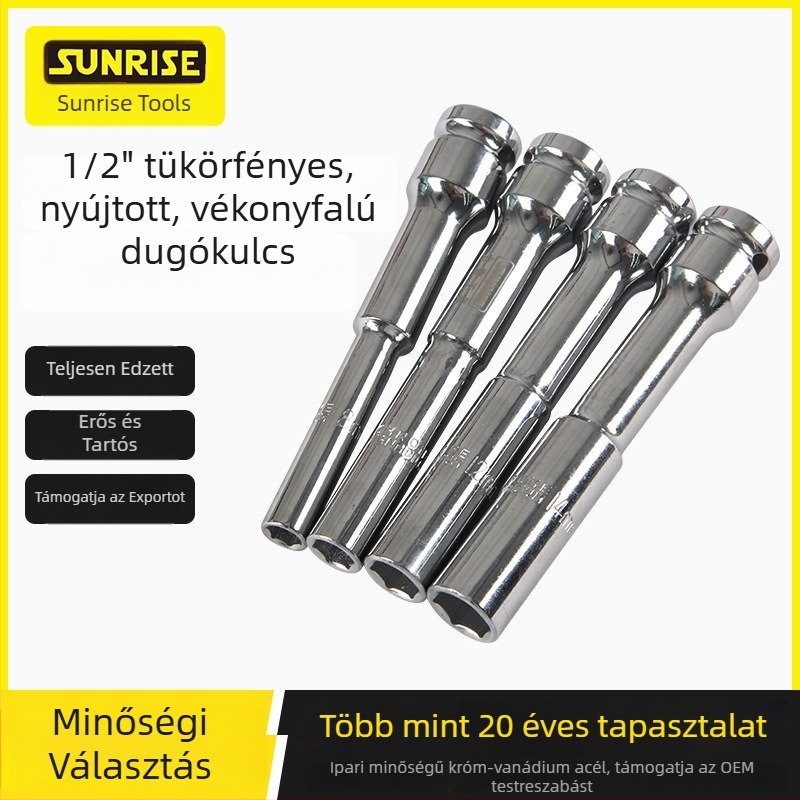 Sunrise 1/2 hüvelykes tükröződésre polírozott, hosszított, mély vékony falú csatlakozófej elektromos csavarhúzóhoz