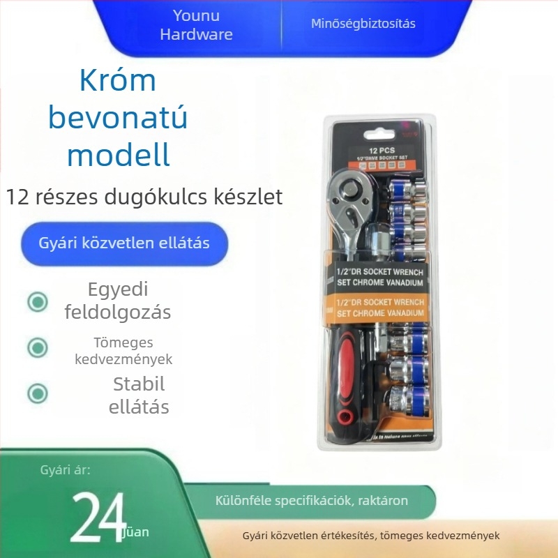 Króm bevonatú 12 darabos kattantókulcs és készlet háztartási és autójavításhoz