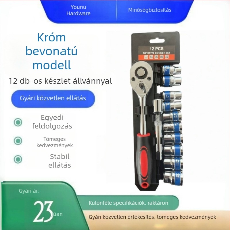 Króm bevonatú 12 darabos kattantókulcs és készlet háztartási és autójavításhoz