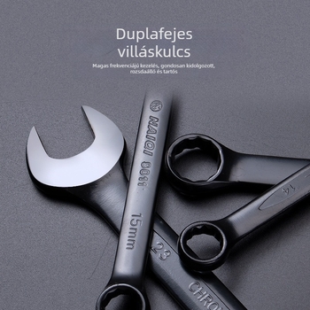 Kétoldalas, kétfunkciós kulcs nyitott végű és zárt végű kialakítással autó- és gépjavításhoz
