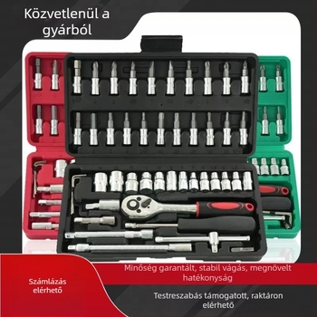 46-darabos dugókulcs készlet 1/4-es meghajtással, kompakt racsni, csavarhúzó és kulcsok autójavításhoz