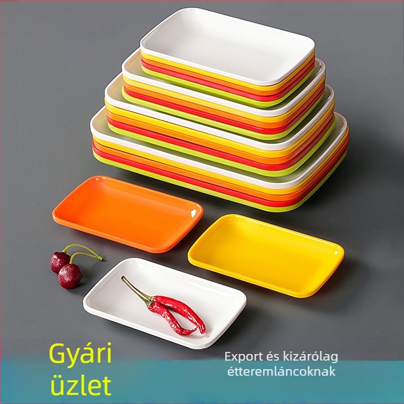 Melamin hosszúkás tál porcelánimitációs felülettel, hot pothoz, grillhez, rizs tekercsekhez és köretekhez.