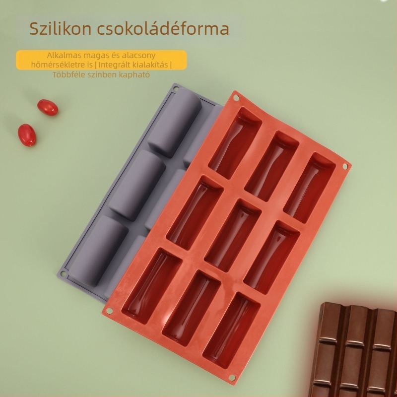 Szilikon süteményformák készlet, 9 darab, hengeres és hosszú csík alakú formák, pudinghoz és csokoládés sütéshez