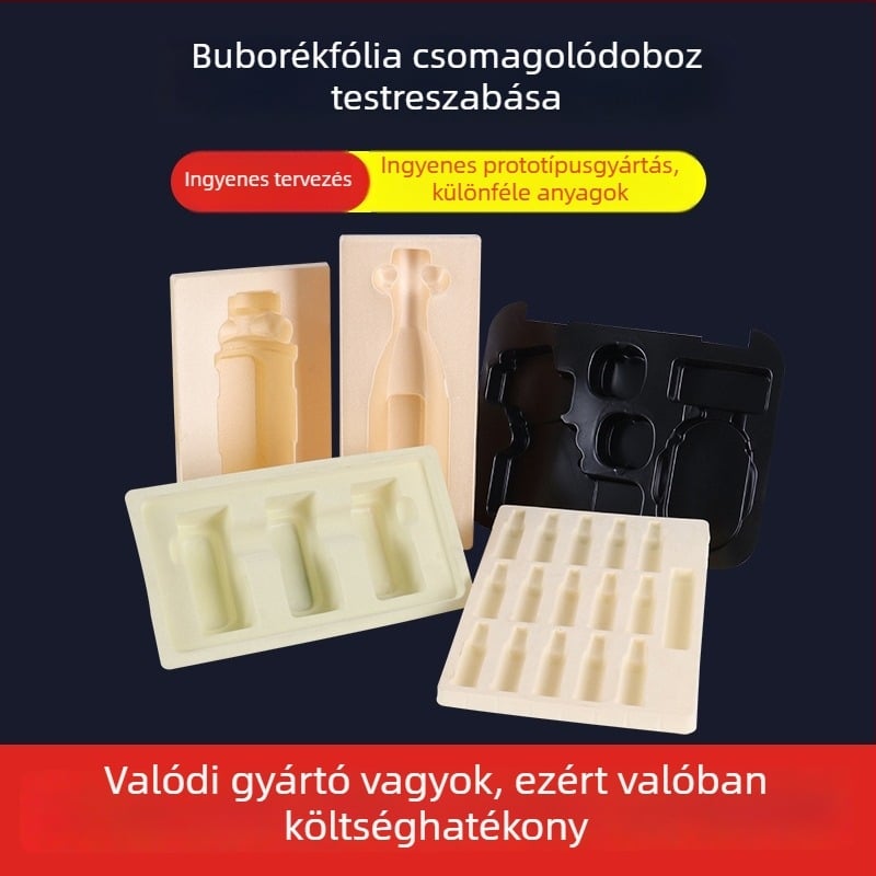 Átlátszó PVC blisteres tálca borhoz, PP habos ház, flockolt belső a fém alkatrészekhez, PET belső tálca, testreszabható ütésálló tároló
