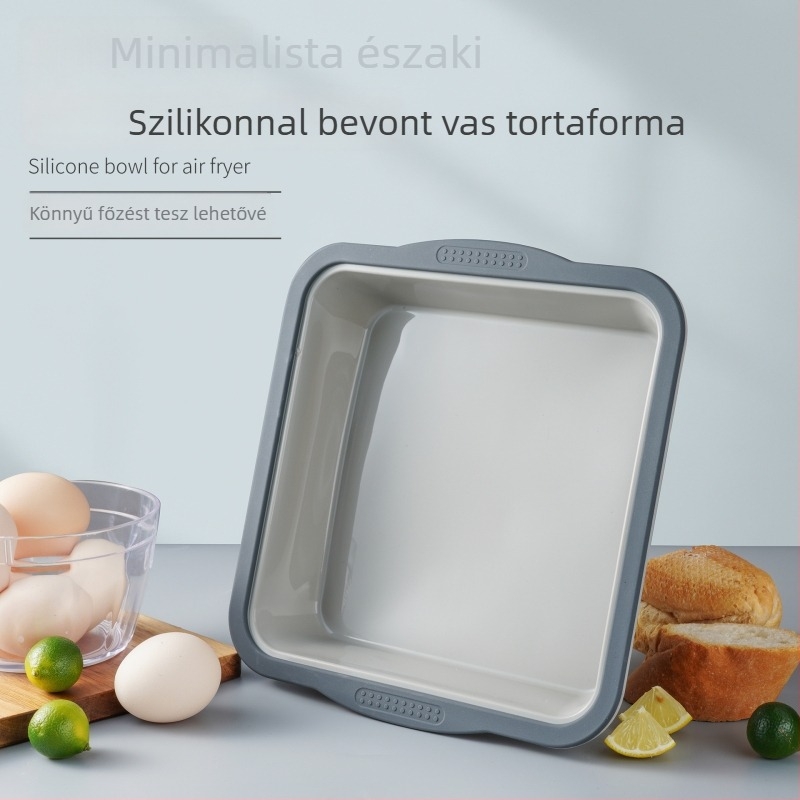 Két színű összecsukható szilikon süteményforma nyomó-kioldó mechanizmussal, négyzet alakú