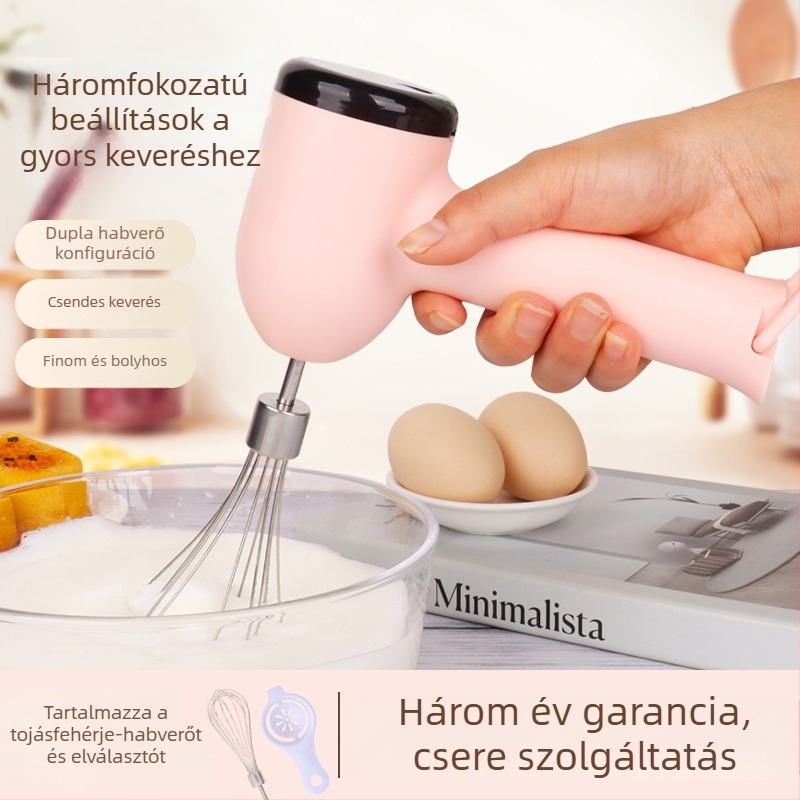 Elektromos kézi tojásverő és kis keverő, újratölthető, 3 sebesség, felver tojást, tejszínt és tejhabot
