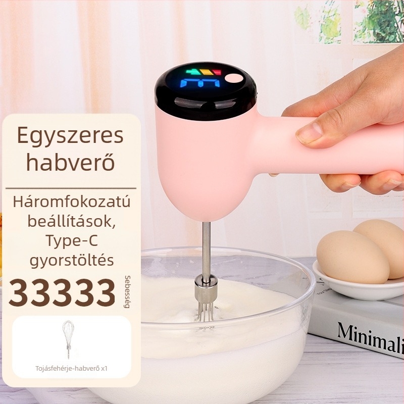 Elektromos kézi tojásverő és kis keverő, újratölthető, 3 sebesség, felver tojást, tejszínt és tejhabot
