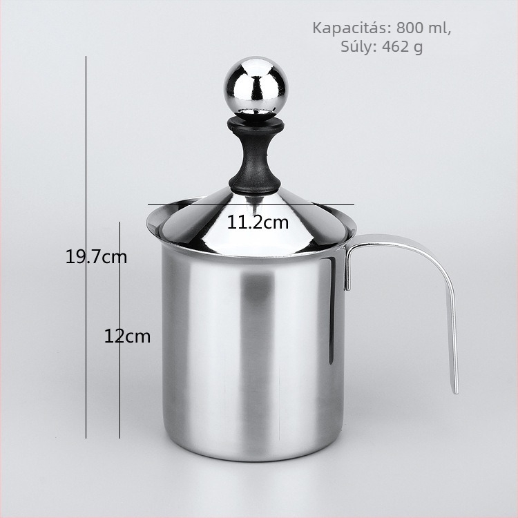Rozsdamentes acél kézi tejhabosító, 400 ml, japán stílusú kétszintes, latte art-hoz