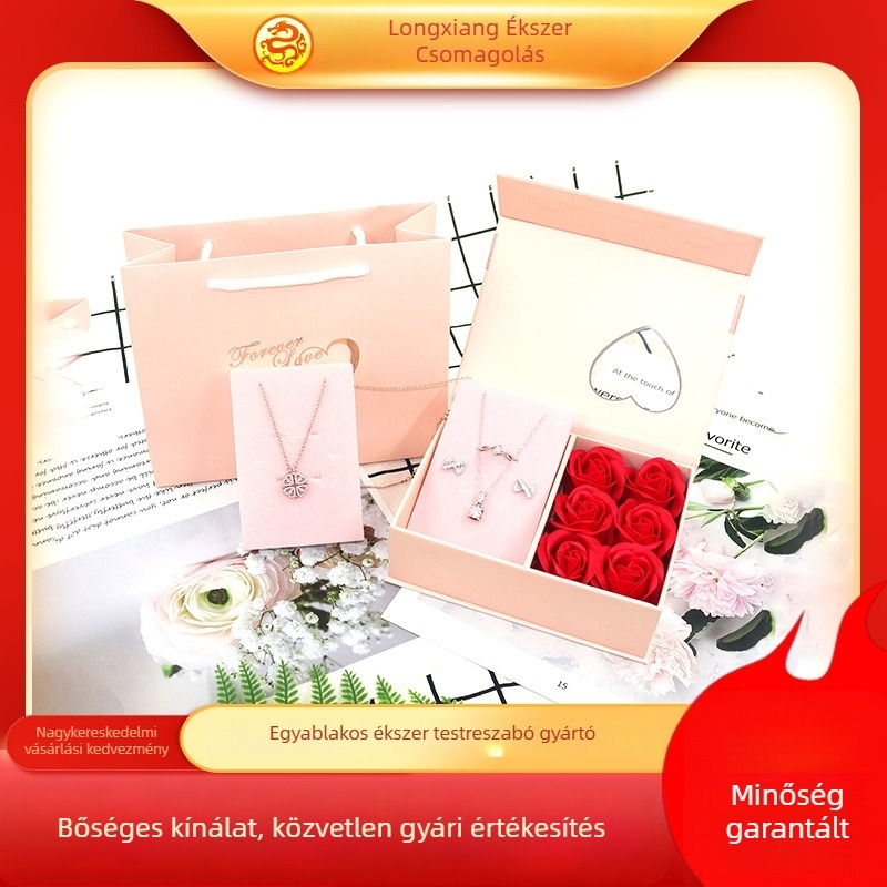 Rózsaszín rózsa mintás ékszeres doboz – nyaklánc, gyűrű és fülbevaló számára