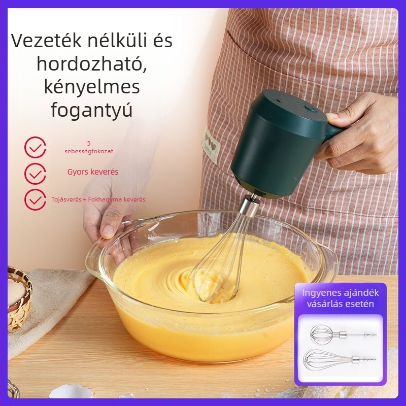 Háromfunkciós vezeték nélküli kézi tojáshabosító, fokhagymaprés és húsdaráló, újratölthető