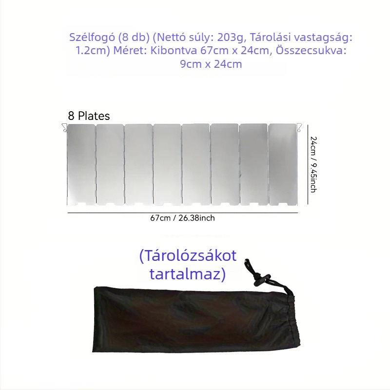Kemping tűzhely összecsukható szélvédővel