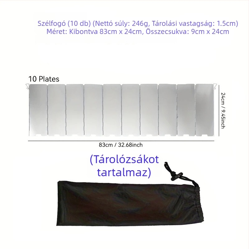 Kemping tűzhely összecsukható szélvédővel